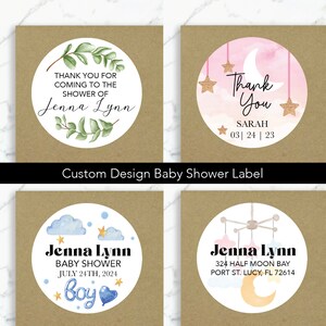 Aangepast ontwerp babyshowerlabel Aangepaste ronde sticker bedankje voor babyshower Aangepast adreslabel voor babyshower Gepersonaliseerde babyshowerlabelontwerp