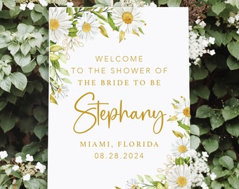 Welcome Sign Bridal Shower Wildflowers Daisy Wedding Shower Sign Shower White Floral Decor