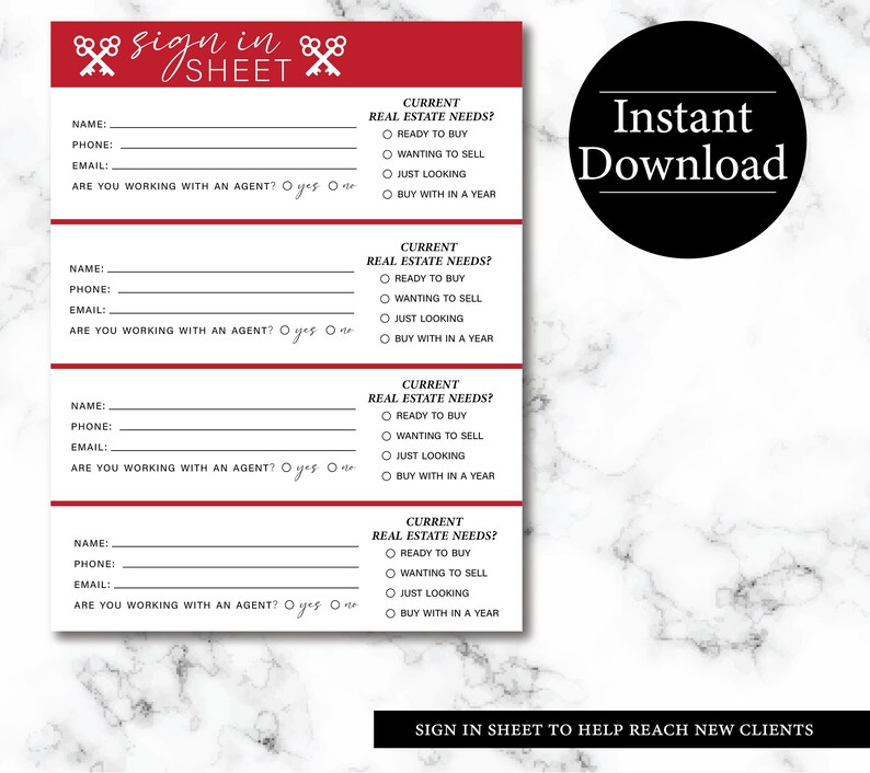 Realtor Sign in Sheet Printable Real Estate Marketing Material - Etsy