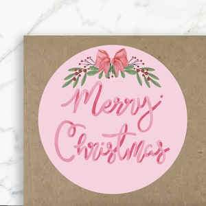 Merry Christmas Label Pink Christmas Sticker Shipping Holiday Labels Pink Holiday Label Personalized Christmas Label Holly Christmas Labels