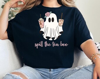 Retro Ghost Fall PNG: Scarica il design digitale di tè, caffè e fiori
