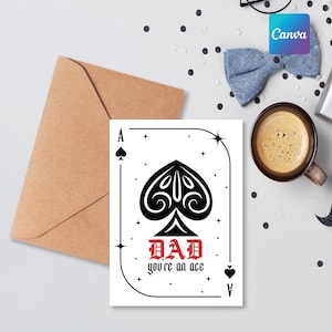 Carte de fête des pères imprimable Carte de fête des pères imprimable Vous êtes un as, carte à jouer, papa, carte de poker, papa de pique, carte de fête des pères modifiable en toile