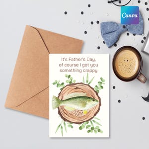 Tarjeta imprimible del Día del Padre con temática de pesca, tarjeta editable de Canva para el Día del Padre, tarjeta divertida para papá pescador, tarjeta divertida para hombre al aire libre.
