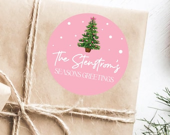 Pink Christmas Tree Custom Holiday Label Christmas Gift Name Sticker PersonalizeTo and From Label Digital or Printed