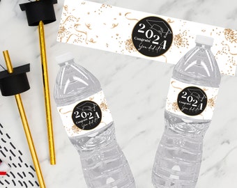 Customized Graduation Water Bottle Label Black and Gold Personalized Graduation Water Bottle Label Graduation Party Favor Graduation Tag