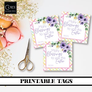 Christian Easter Gift Tag Pink Gingham Printable Label Editable Easter Favor
