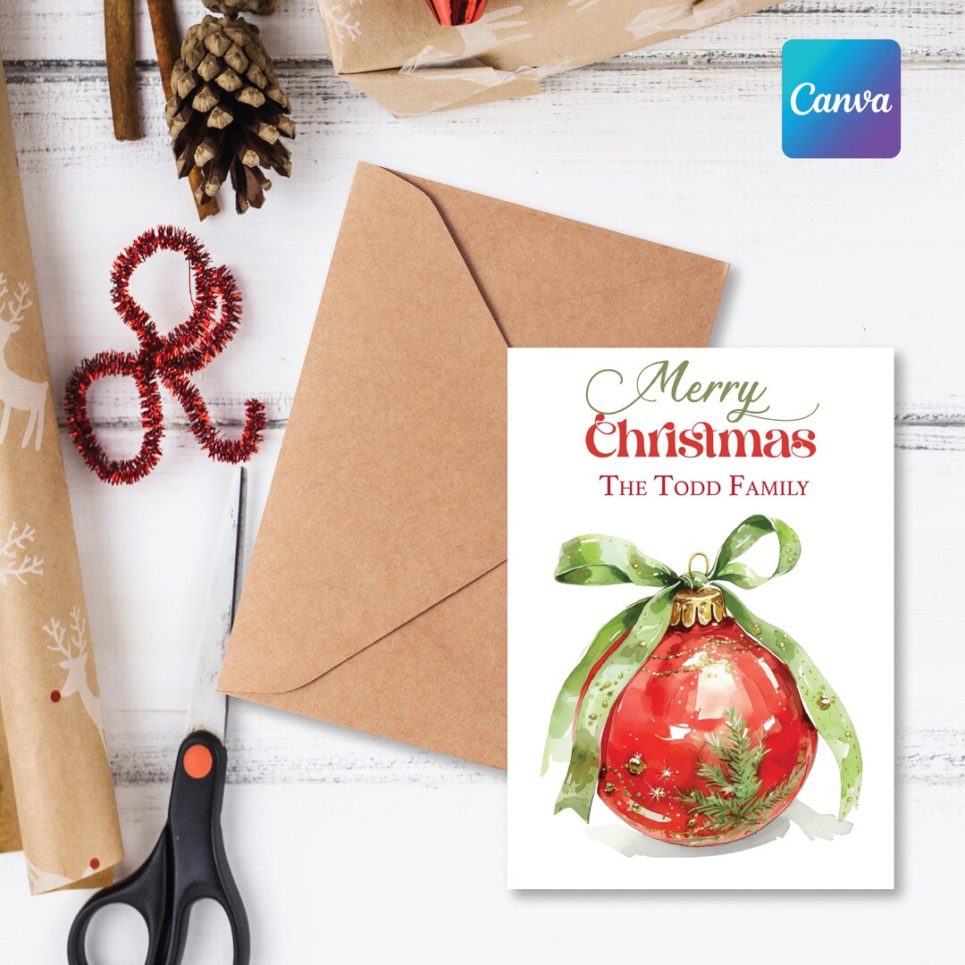 Red & Green Watercolor Instant Download Christmas Greeting Card ...