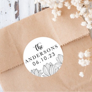 Custom Bride to Be Elegant Floral Silhouette Wedding Favor Tag Personalize Wedding Favor Sticker Thank You Label Black & White Modern