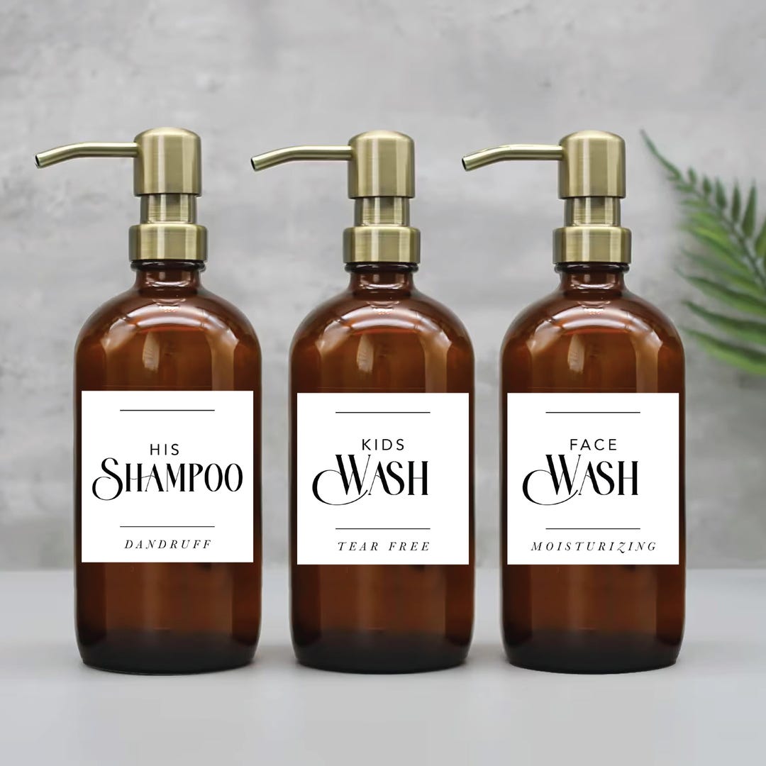 Shower Handle Labels Personalized Waterproof Black & White Shower Label Minimalist Shampoo ...