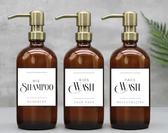 Personalized Waterproof Black & White Shower Label Minimalist Shampoo Conditioner Shower Bottle Sticker Personalized
