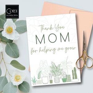 Carte de remerciement imprimable pour maman plante Carte de remerciement imprimable pour m'avoir aidé à grandir Carte de remerciement imprimable pour maman au pouce vert