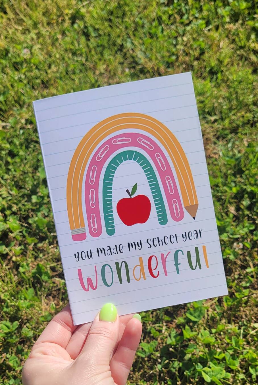 Printable Teacher Thank You Card School Year Wonderful Rainbow Apple ...