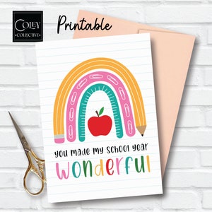 Regenbogen Lehrer Karte druckbar Apple & Bleistift Regenbogen Lehrer Karte Danke Lehrer Instant Download Karte für die Wertschätzung des Lehrers