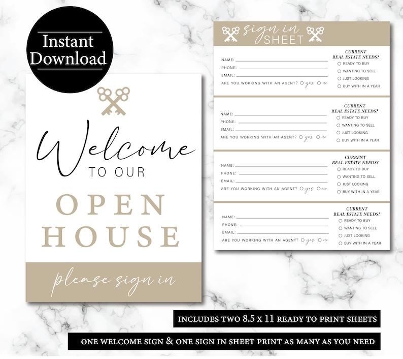 Realtor Open House Printable Sign in Sheet Elegant Realtor Printable Digital Download ...