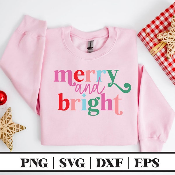 Retro Christmas Png Merry & Bright Png Merry  Bright Shirt Sublimation Colorful Christmas Png Pink Christmas Png Pink Merry and Bright Png