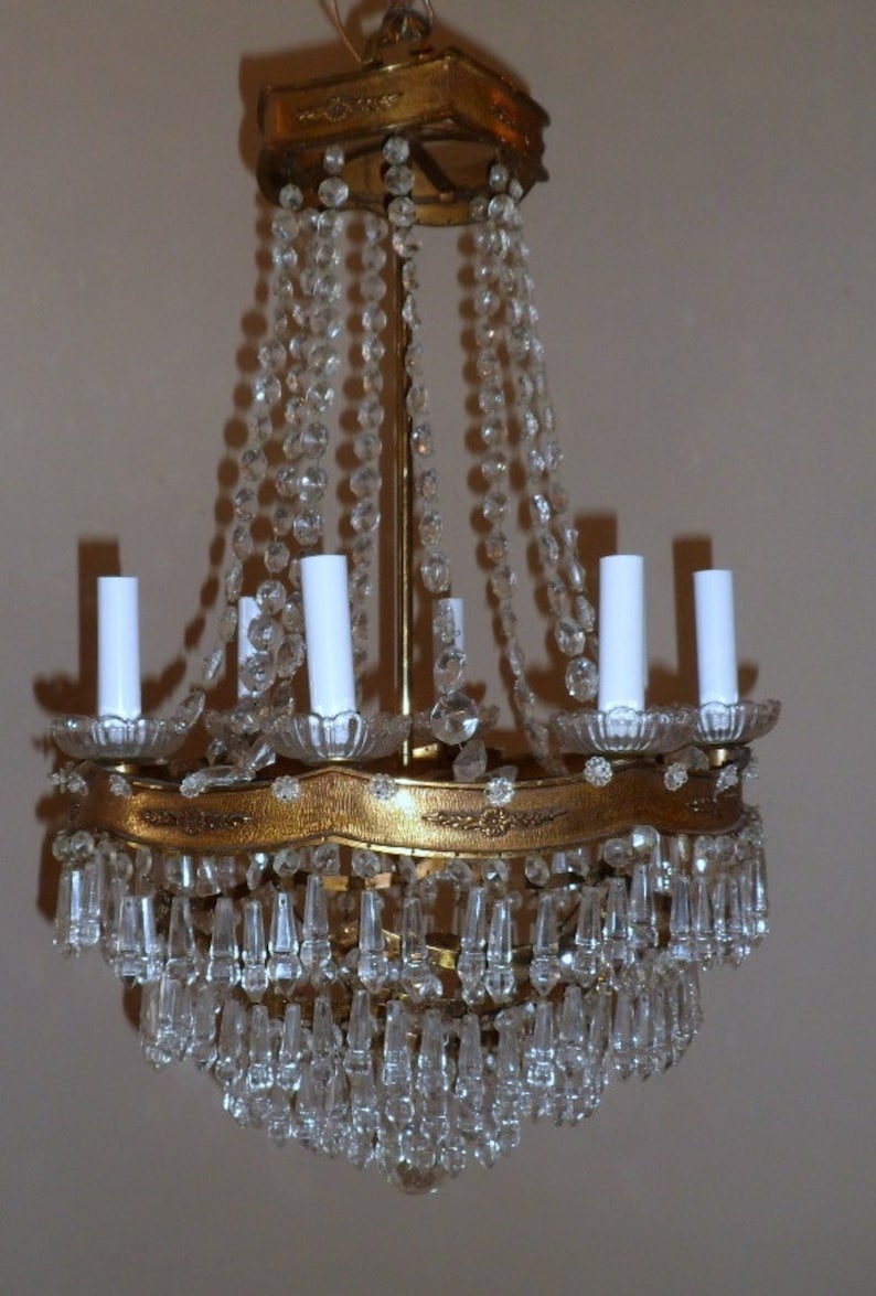 Antique Brass Crystal Chandelier Etsy