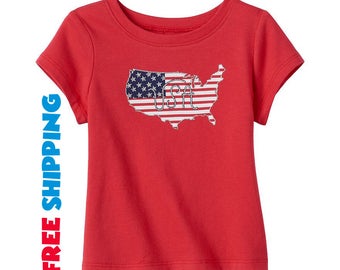 Baby Girl's T-shirt. 9 Months, Happy 4th of July. Patriotic T-Shirt. July 4th Shirts. USA Independence Day Graphic Tee Toddler Red