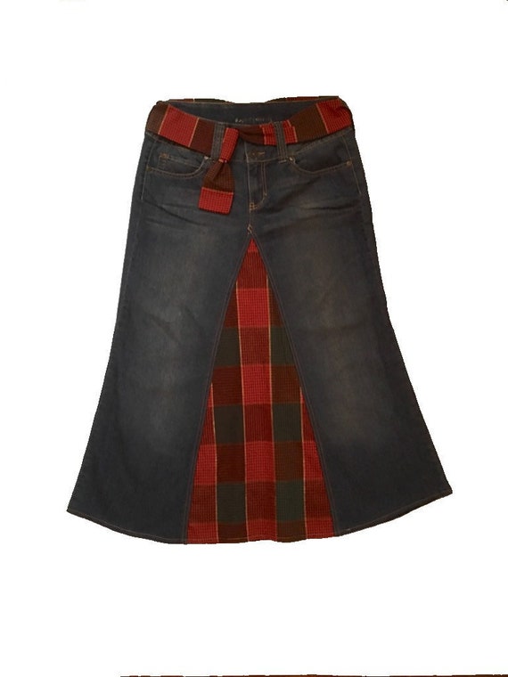 plaid jean skirt