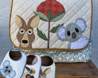 PDF downloadable Pattern - Australiana Baby Nappy/Diaper bag and bibs pattern by Dottie Days