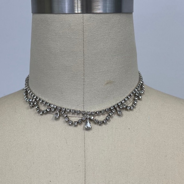 Vintage Kramer Rhinestone Necklace | 1950s  Rhinestone Choker | Wedding Jewelry