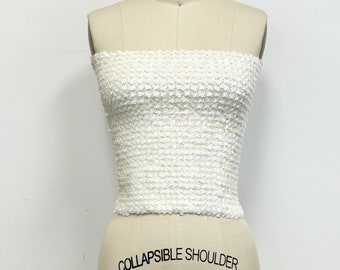 Vintage 80s Sequined Tube Top | White Tube Top Size Medium