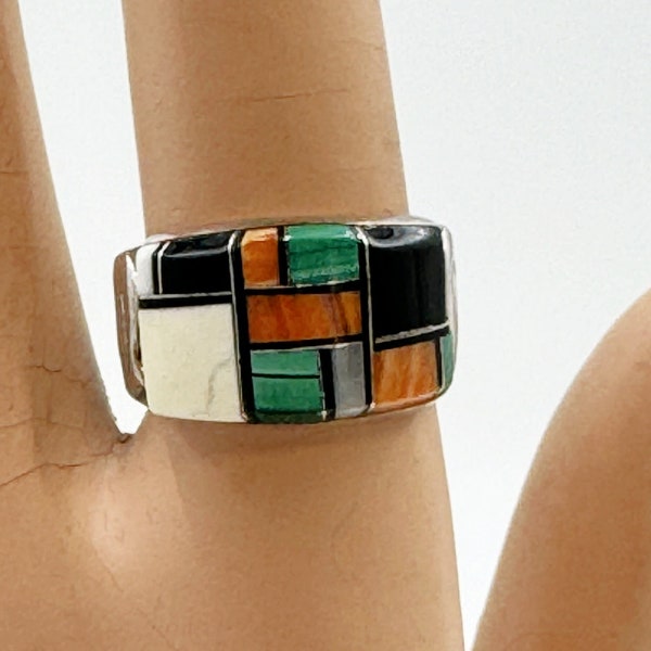 QT Quoc Multi Stone Inlay Mosaic Ring | Sterling Silver Size 7