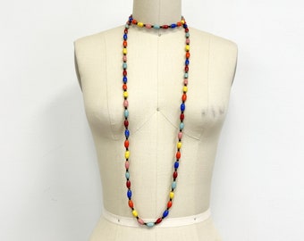 Vintage Boho Glass Bead Necklace | 1920s Long Flapper Length Necklace