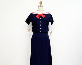 Vintage Sailor Dress | 1950s NWT Skirt and Blouse | Bobbie Brooks | Size Small