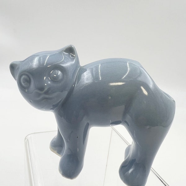 Reserved for CATNIP ....... Vintage 1950s Cat Planter | Mid Century Morton Pottery Scaredy Cat in Blue | Cactus Planter
