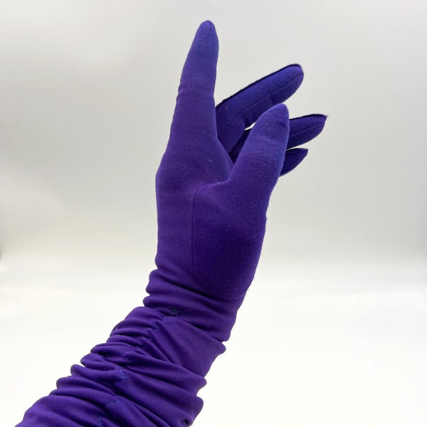 Vintage 50s Ruched Purple Gloves | Ladies Dress Gloves