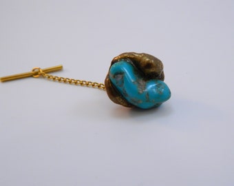 Vintage Gold And Turquoise Tie Tack ... 1970s Natural Stone Tie Tack