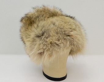 Vintage 1960s Fur Hat  | Lush Tan, Brown, Black Raccoon Fur Cloche  | Ski Hat