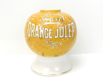 Early 1900s Howel's Orange Julep Soda Syrup Dispenser Bowl...Porcelain Rare Collectible...Soda Syrup Fountain Dispenser..Orange & White