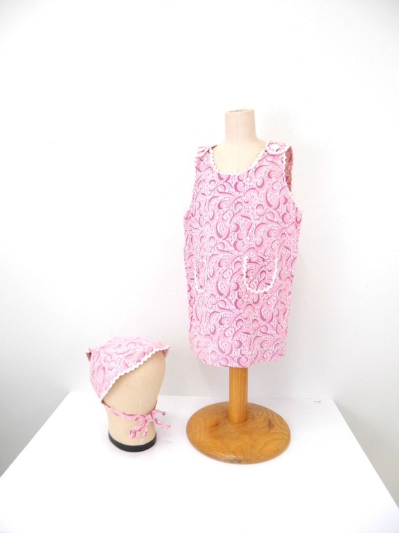 1940s Feed Sack Toddler Girl's Dress & Bonnet...Ma