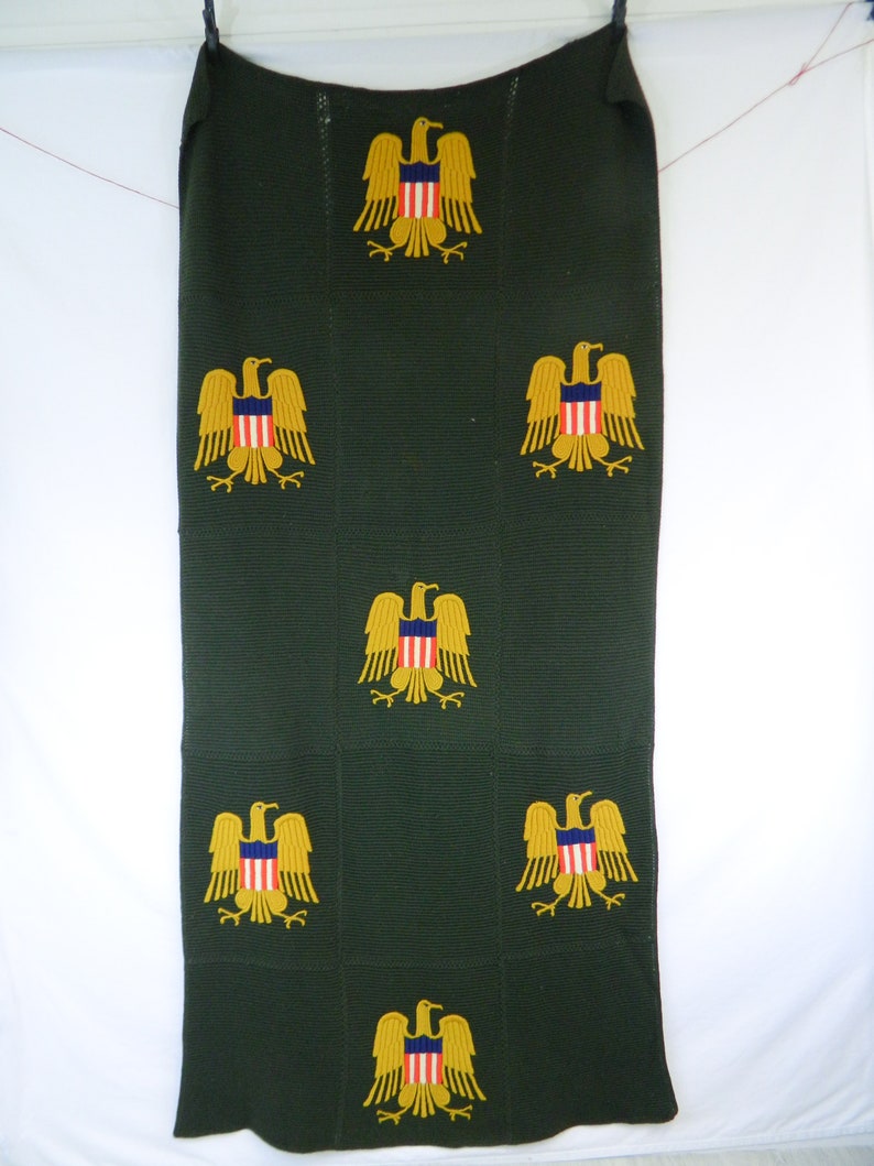 Vintage Wool Eagle Blanket Army Insignia Patriotic Gold Etsy