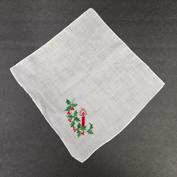 Vintage 1970's Ladies Christmas Handkerchief with… - image 1