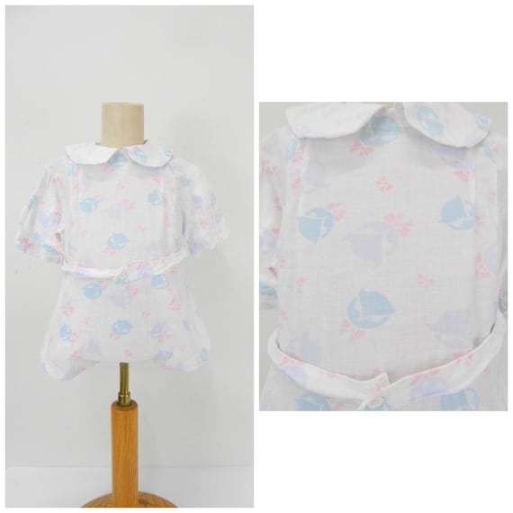 1940s Baby Feedsack Romper ... Owl Novelty Print
