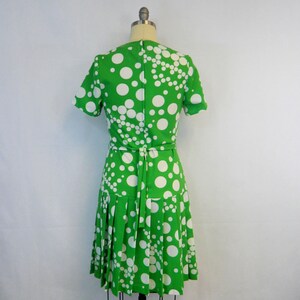 Vintage Scooter Dress 1960s Lime Green Polka Dot Mod Retro Day Dress Dropped Waist, Pleated Skirt image 4