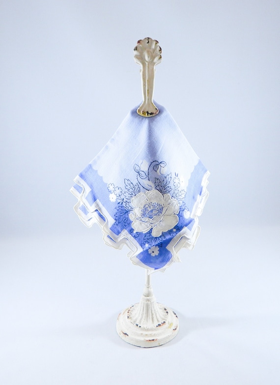 Unique Blue Floral Handkerchief ... Vintage Handk… - image 1