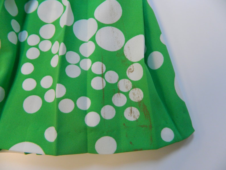 Vintage Scooter Dress 1960s Lime Green Polka Dot Mod Retro Day Dress Dropped Waist, Pleated Skirt image 7