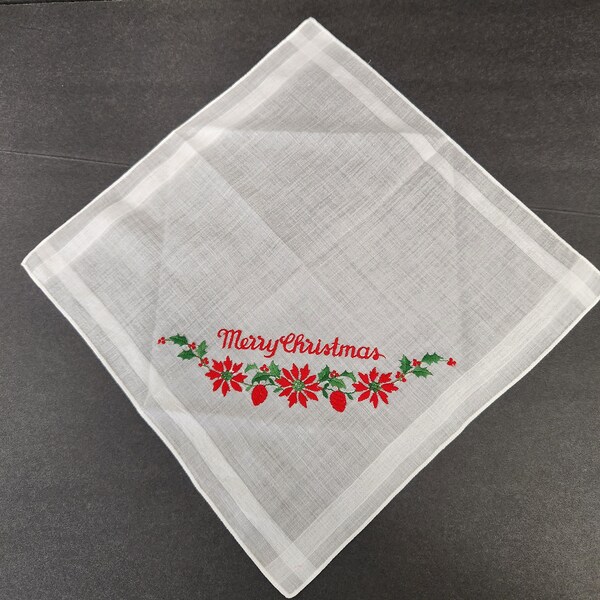 Vintage 1970's Merry Christmas Ladies Holiday Handkerchief - 2 Available