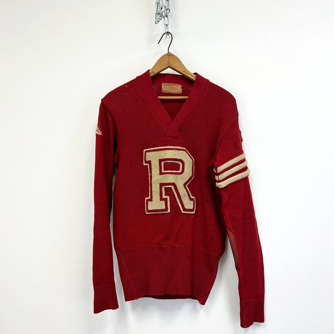 1930s-1940'S Vintage V-neck lettered knit sweater, men's size M /evb007092
