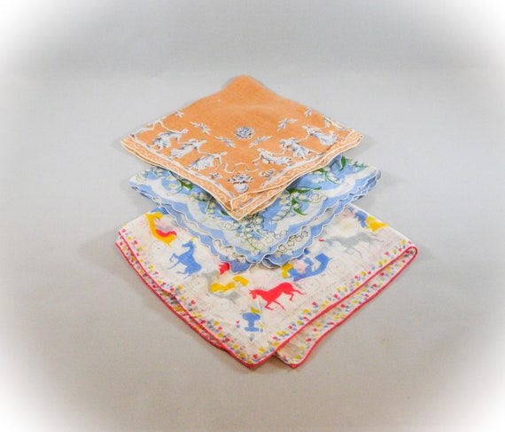 Novelty Print Handkerchiefs, LOT of 3 ... Vintage… - image 1