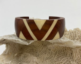 Vintage Wood and Bone Inlay Cuff Bracelet