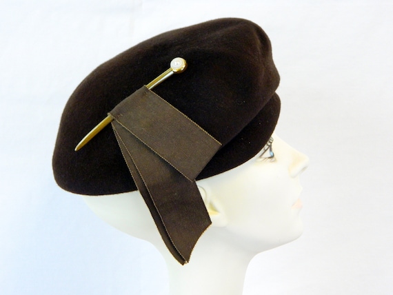 Chocolate Brown Structured Beret ... Mod '60s Henr