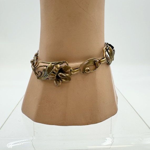 Vintage Art Nouveau Panel Bracelet | Floral Gold … - image 2