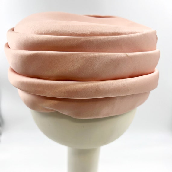 Vintage 50s Pink Satin Turban Hat with Rhinestone… - image 5