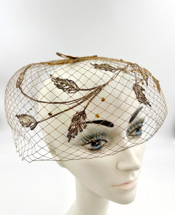 Vintage Gold Birdcage Hat | Mid Century 1950s Lad… - image 1