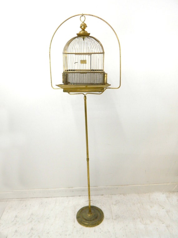 Vintage Hendryx Bird Cage & Floor Stand...Ornate Brass Bird Etsy