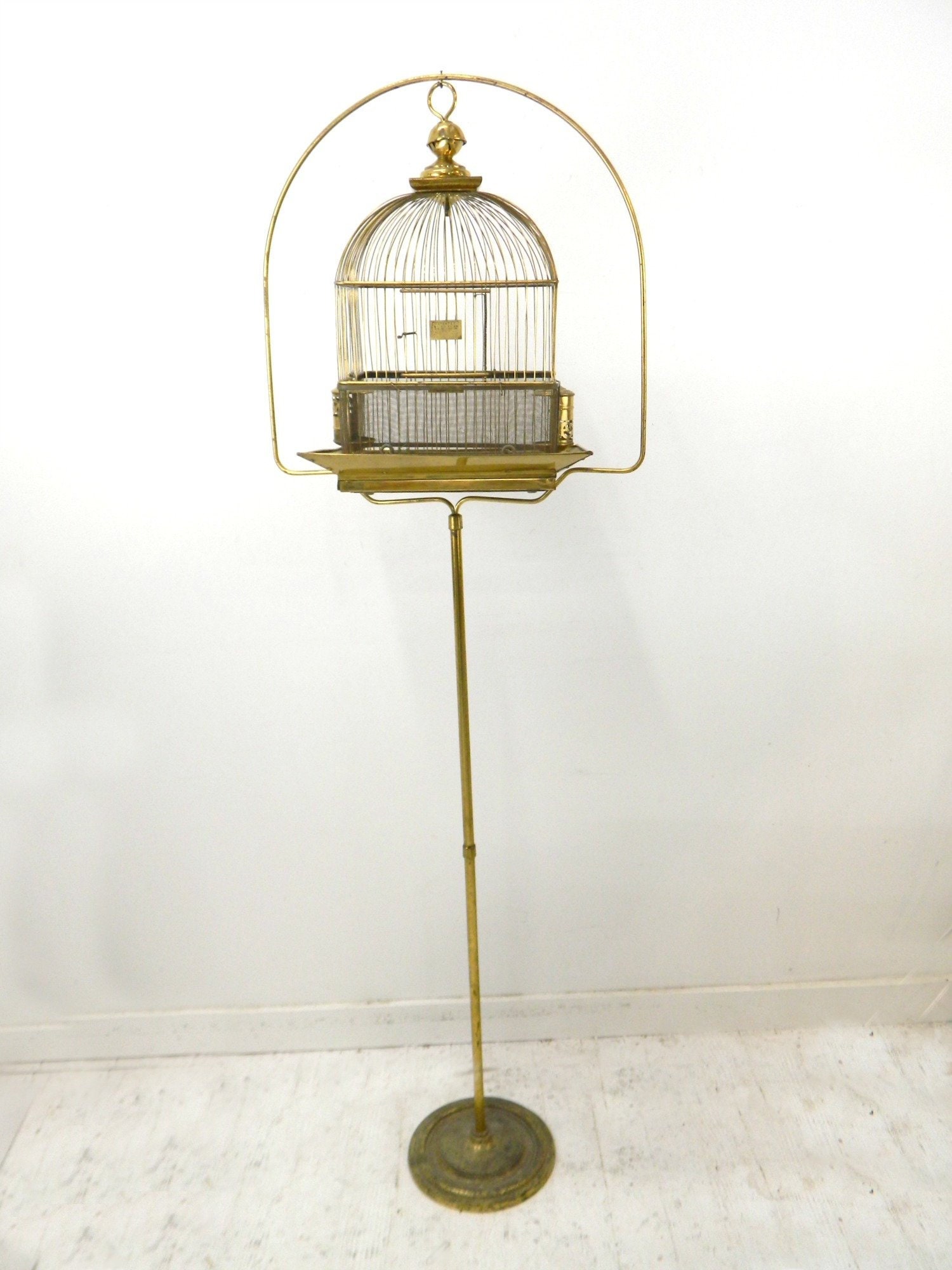 Vintage Hendryx Bird Cage & Floor Standornate Brass Bird Cage on Tall  Floor Standvictorian Rustic Style Decorative Bird Cage 